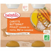 BabyBio Petits Pots Carotte Courgette Poulet Riz Bio 200 g x 2 